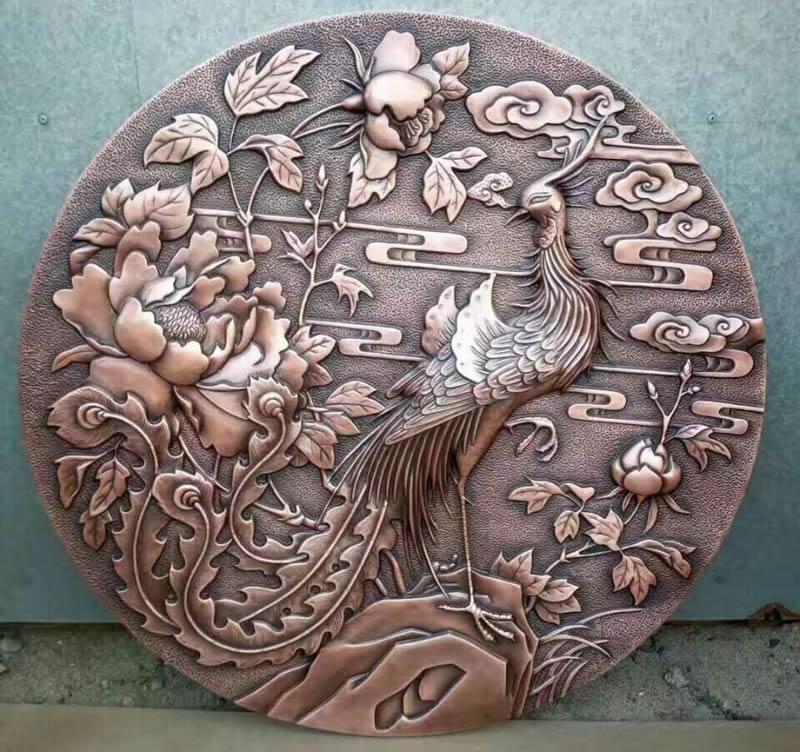 紫銅鍛造浮雕《花開(kāi)富貴》